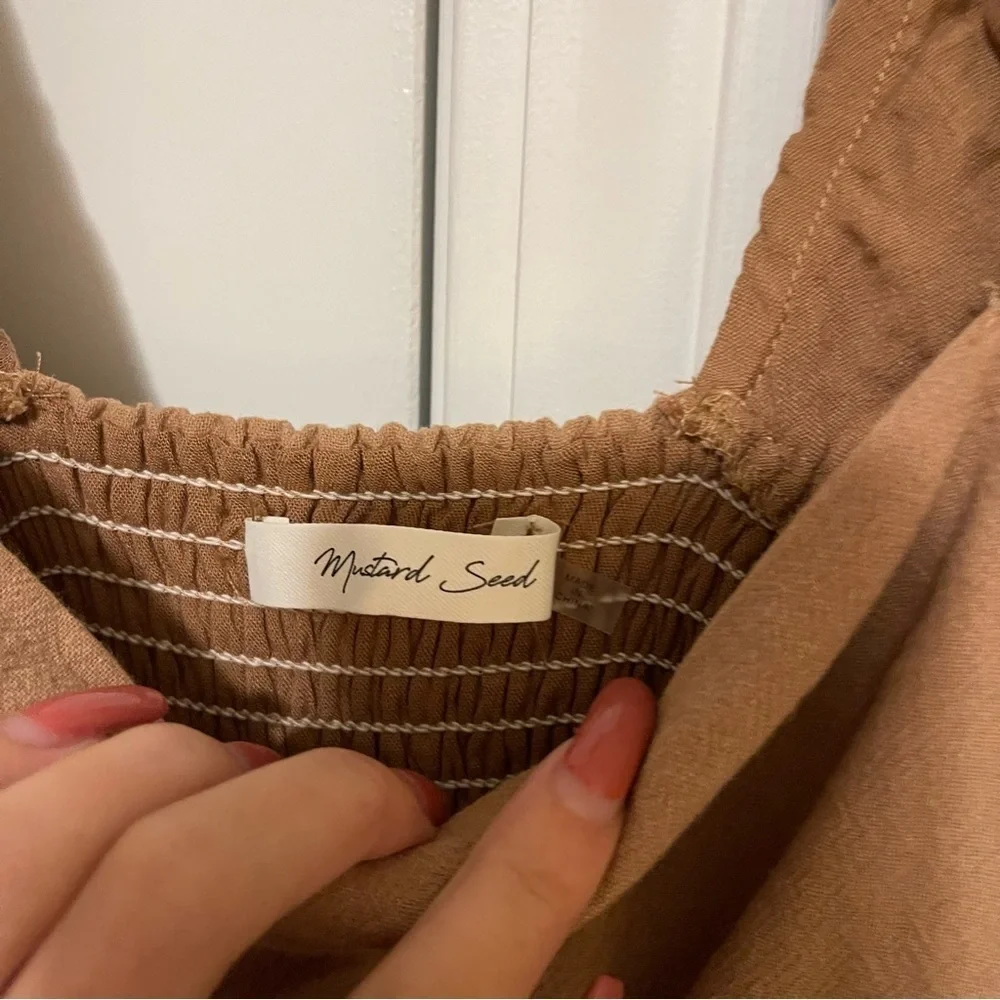 VICI Tan Smocked Puff Sleeve Romper